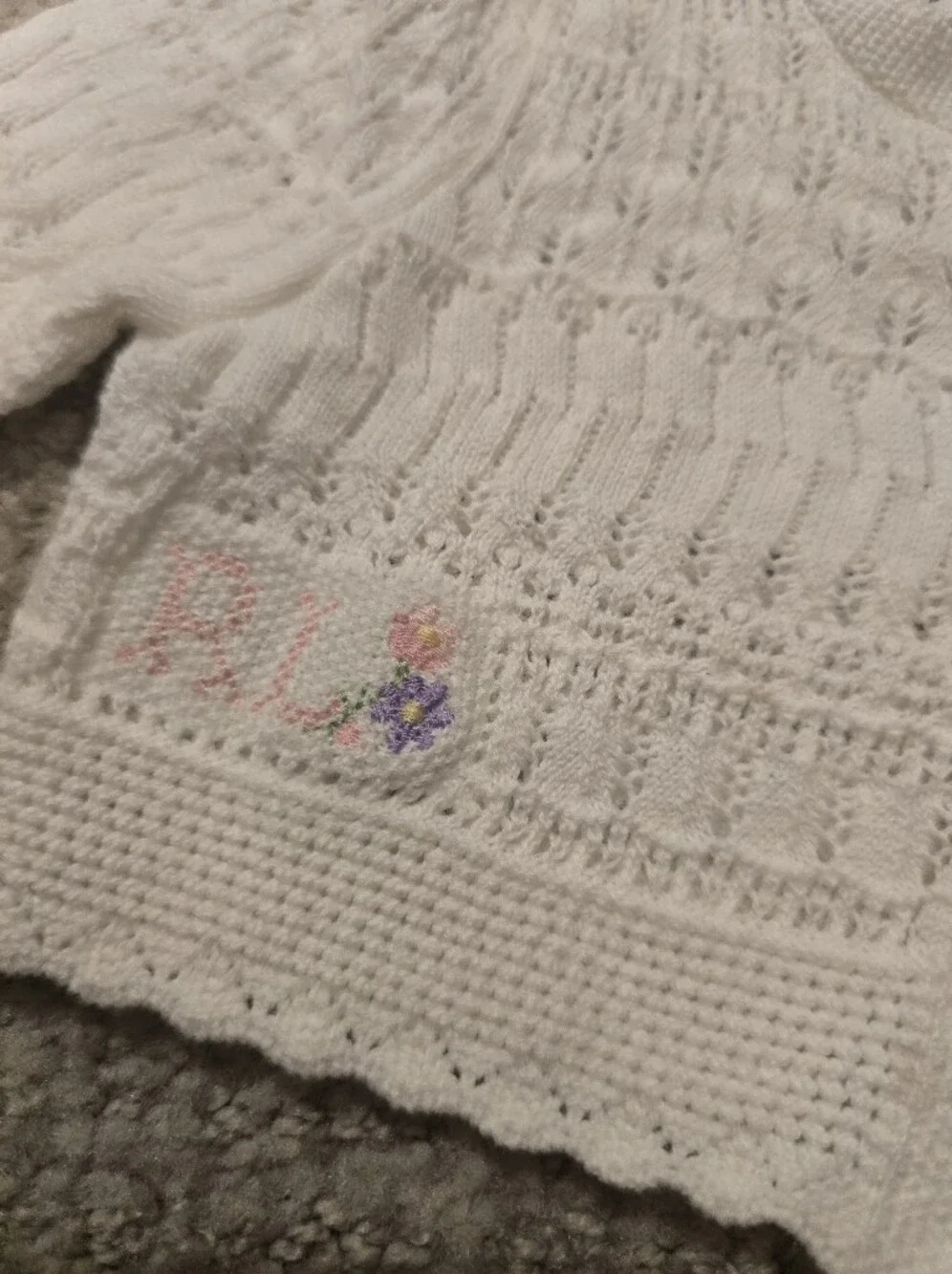 NEW Ralph Lauren Cream Knit Baby Cardigan with Subtle Embroidery